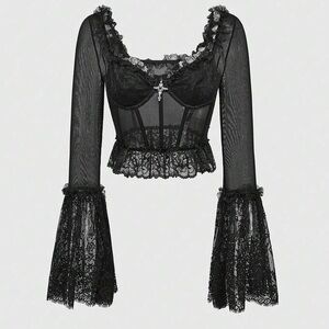 Gothic Mesh Lace Romantic Whimsical Corset Top